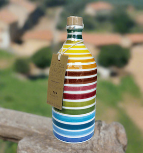 Italy Extra Virgin Olive Oil: Muraglia's 'Rainbow' - handmade ceramic jar, Coratina Extra Virgin Olive Oil