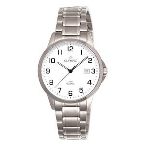 Gents Watches: Olympic Titanium - White Dial Full Figure with Bracelet