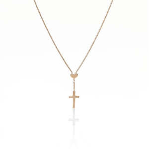 Amen Jewellery: Amen Cross & Heart Necklace - Rose