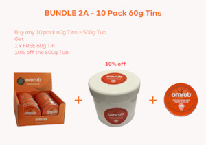 Omrub Wholesale: BUNDLE 2A - 1 x 10 Pack 60g Tins + FREE 60g Tin + 500g Tub (10% off 500g Tub + FREE Shipping)