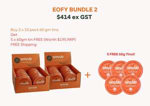 Omrub Wholesale: EOFY Bundle 2 - 2 x 60g 10 Pack + 5 x FREE 60g Tins + Free Shipping