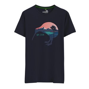 Women: Kiwi Planet Kiwi Mountains Tee – Dark Blue