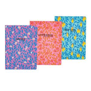 Parrs Notebooks Soft Cover Kia Ora Florals Patterns A5 3pk