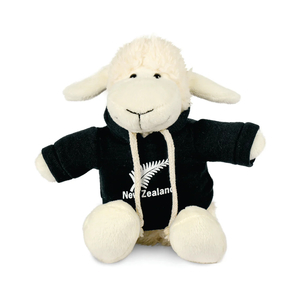 Soft Toys: Parrs Sheep Soft Toy Black Hoodie Fern & NZ – Med 16cm