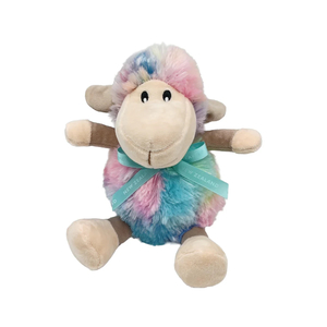 Soft Toys: Parrs Sheep Toy Sitting Rainbow w/Teal NZ Ribbon 17cm