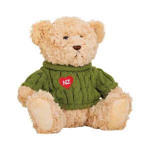 Soft Toys: Parrs Teddy Bear Green Knitted Jumper w/NZ Heart 20cm
