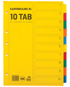 Indices Warwick A4 10 Tab Coloured - Stationery-Filing : Onehunga Books & St&hellip;