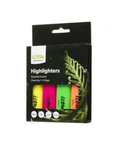 ICON HIGHLIGHTER CHISEL TIP PACK OF 4 - Stationery-Writing : Onehunga Books &amp&hellip;