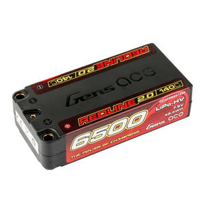 Lipo Batteries: GENS ACE Redline 2.0 6500mAh 2S 140C 7.6V HV Shorty Lipo Battery