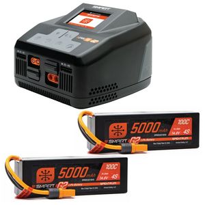 Lipo Batteries: SPEKTRUM Smart Powerstage 8S Surface Bundle: (2) G2 5000mAh 4S LiPo IC5 Battery and S2100 Charger