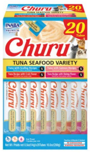 Cat Food Treats: Inaba Churu Tuna Seafood Mix Variety Box (20 x 14g)