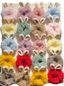 Rabbit Hair Tie Plush Assorted Colours