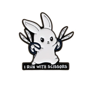 I Run With Sissors Bunny Badge