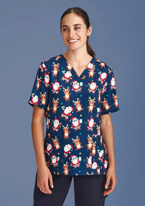 Healthcare: Womens Christmas Short Sleeve V-neck Scrub CST447LS
