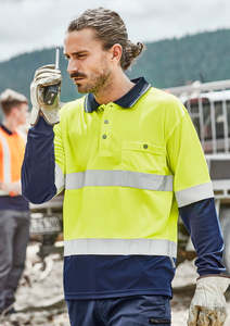 Mens Hi Vis Spliced Long Sleeve Polo - Hoop Taped ZH235