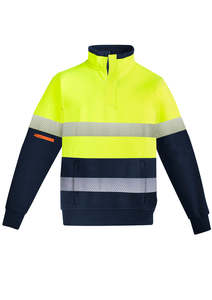 Mens Orange Flame Hi Vis 1/4 Zip Brushed Fleece Pullover - Hoop Taped ZT150