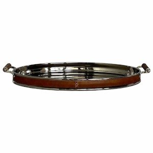 Decor Barware: Martini Oval Tray Leather Brown and Nickel