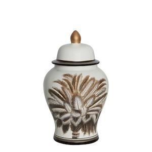 Peacock White & Brown Porcelain Ginger Jar Small