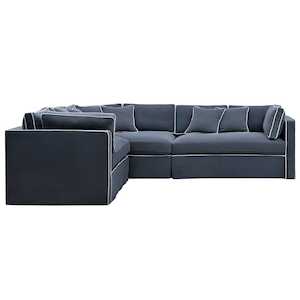 Navy Hamptons Sofas: Marbella Modular Sofa Navy with White Piping Right