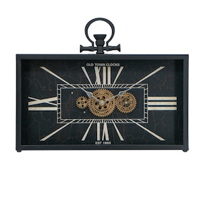 Wall Decor Decorative: Gears Table Clock Black with Gold Roman Numerals