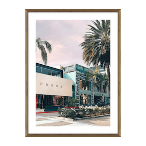 Prada Palms Glass and Oak Framed Print - 90cm x 120cm