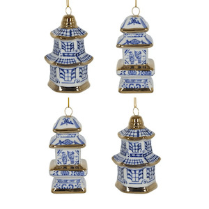 Chinoiserie Box of 4 Pagoda Hanging Ornaments