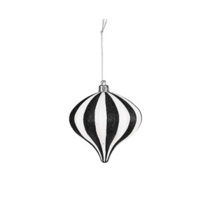 Wall Decor Decorative: Black & White Stripe Teardrop 10cm Bauble