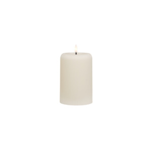 Small Cream LED Ribbed Pillar Candle
