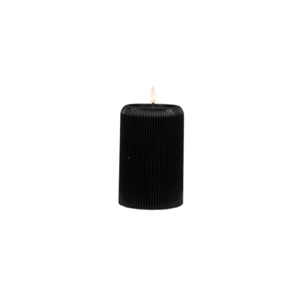 Small Black LED Ribbed Pillar Candle