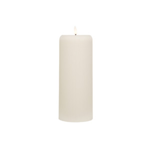 Large Cream LED Ribbed Pillar Candle
