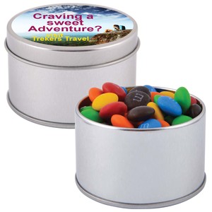 Products: M&M’s in Silver Round Tin – One World Online