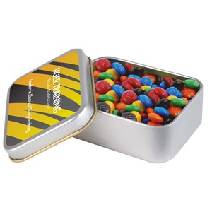 Products: M&M’s in Silver Rectangular Tin – One World Online