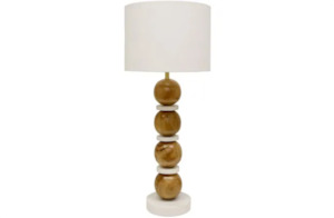 Table Lamp: Asha Wood And Marble Table Lamp - Natural