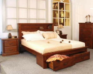 Bedroom Suite: Marina 4Pcs Bedroom Suite with Storage Drawers - Queen