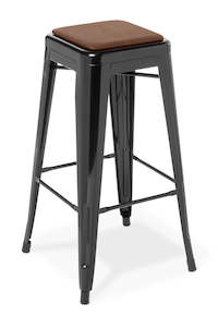 Barstools: Industry Bar Stool W/ Seat Upholstered - Black