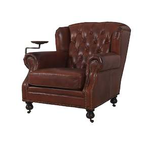 Aged Italian Leather: Churchill Armchair with Drink Holder - Vintage Cigar