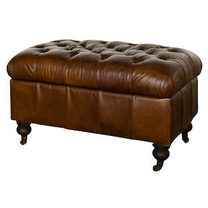 Aged Italian Leather: Winchester Ottoman - Vintage Cigar