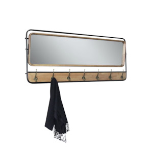 Mirror: Wall Mirror W/ Coat Hooks - Natural/ Black