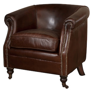 Armchair: Mossberg Leather Tub Chair - Vintage Cigar