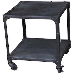 Furniture: Industrial Metal Side Table with Wheels