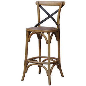 Chairs Bar Stools: Antique Oak Cross Back Barstool - 65cm