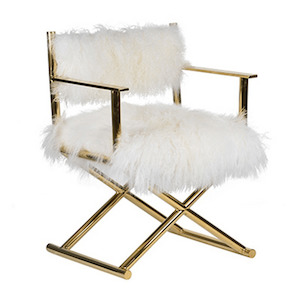 Chairs Bar Stools: Luxe Director Armchair – White Fur & Gold