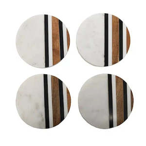 Coaster Marble s/4 Wood Inlay