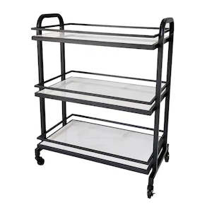 Samui Bar Cart - Black and Faux White Marble