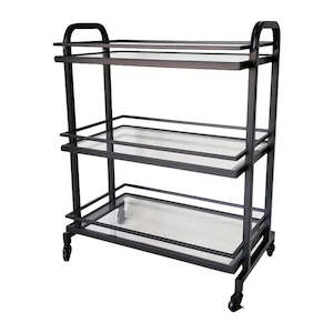 Samui Bar Cart - Black Iron & Glass