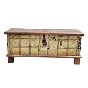 Blanket Chest Bench: Boho Hand Carved Vintage Trunk