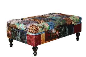 Chesterfield Patchwork Ottoman with Storage - Leopard