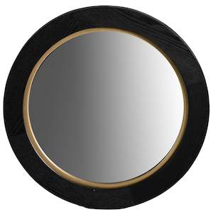 La Vista Black Oak & Gold Round Wall Mirror - 500mm
