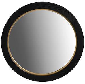La Vista Black Oak & Gold Round Wall Mirror - 650mm