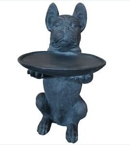 Garden Ornaments Statues: Black Fiber Clay Dog W/ Table